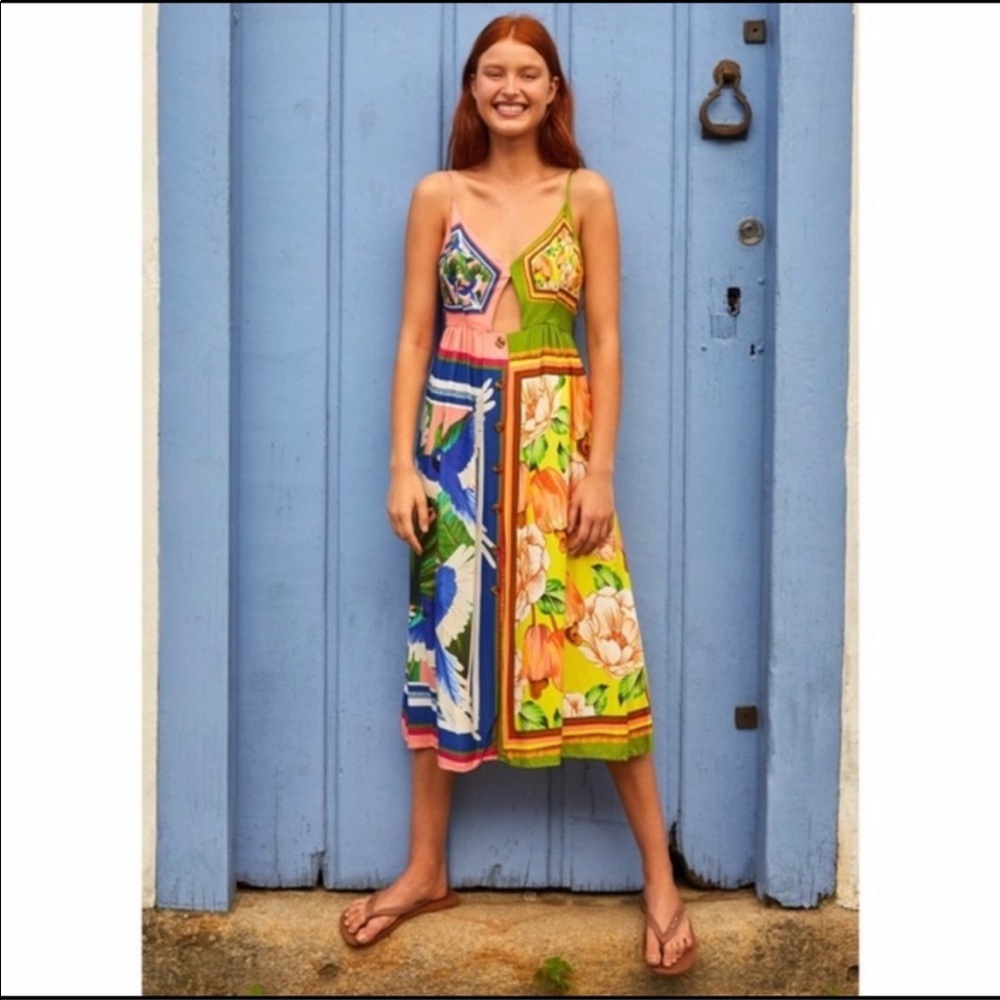 NWT - FARM Rio Double Scarves Pastel Midi Dress